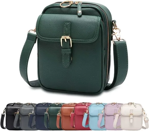 Vista 14 de Bolso bandolera de cuero, bolso mensajero de doble capa de gran capacidad, de cuero sintético retro con monedero incorporado, bolsa antirrobo