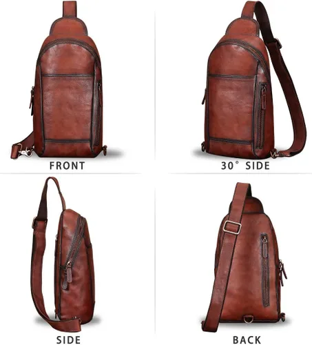 Vista 5 de IVTG Bolso bandolera de cuero genuino para hombres y mujeres hecho a mano mochila bandolera bolso bandolera bolsa de pecho