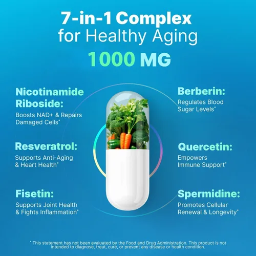 Vista 2 de Suplemento liposomal de nicotinamida ribósido NR Resveratrol NAD: Nicotinamida 500mg con fisetina, polvo de resveratrol espermidina berberina NAD