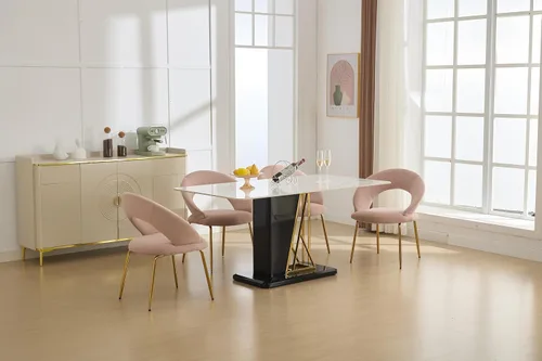 Vista 9 de Modern Dining Chairs with Curved Backrest and Metal Legs, Teddy Fabric Upholstered Desk Chair for Kitchen Dining Room Table & Chair Sets, Seating