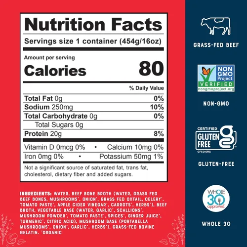 Vista 2 de Bare Bones Caldo de hueso de res alimentado con pasto y bajo en sodio Para verter con proteína y colágeno criados en pasto para cocinar y beber
