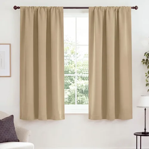 Vista 8 de NICETOWN Biscotti Beige 100% Cortinas opacas de 45" de largo para cocina, bolsillo con varilla para sótano completamente opaco, cortinas térmicas