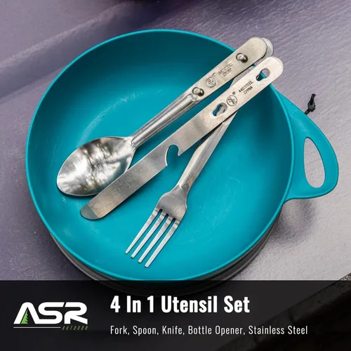 Vista 2 de ASR Outdoor Juego de 2 utensilios de cocina minimalista para campamento, estilo militar del ejército MRE Chow