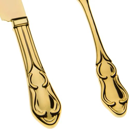 Vista 3 de Juego de cuchillo de pastel y servidor, artículos dorados de fiesta para boda, aniversario, fiesta de clásicos, Dorado elegante