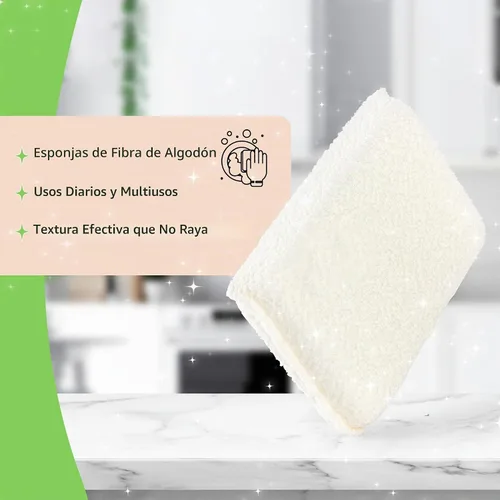 Vista 2 de Practical Matter - Esponja de cocina multiusos de fibra de algodón orgánico para lavar platos y limpiar todas las superficies, exfoliante duradero