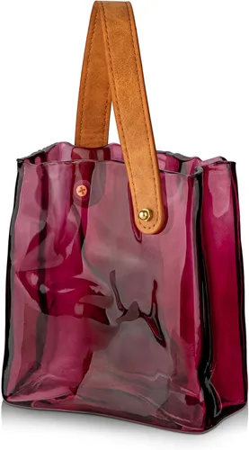 Vista 8 de Florero de bolso de cristal para flores, floreros de ámbar para centros de mesa, florero de bolsa de cristal con asa de cuero, floreros pequeños
