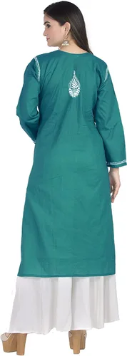 Vista 3 de Chandrakala Kurtis de algodón Chikankari para mujer, (K150-P)