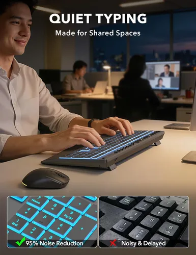 Vista 5 de Combo de teclado y mouse inalámbricos, batería de 4000 mAh Negro clásico
