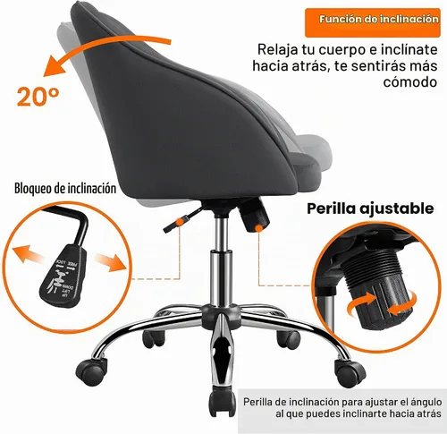 Vista 6 de Yaheetech Silla de tocador de terciopelo con ruedas, asiento de maquillaje