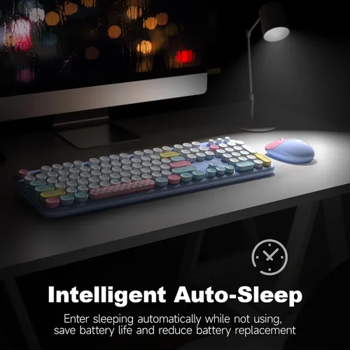 Vista 4 de MOWUX - Combo de teclado y mouse inalámbricos para Windows, teclado inalámbrico externo de tamaño completo 2.4G, mouse compacto, 8 teclas multimedia