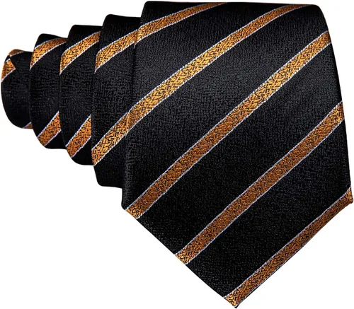 Vista 303 de Barry.Wang Juego de corbatas para hombre, corbata de seda a rayas, tejido a cuadros, gemelos formales, negocios, boda