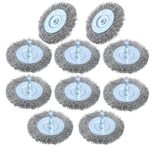 Vista 7 de Juego de cepillos de rueda de alambre de acero inoxidable de 3 pulgadas para taladro con vástago hexagonal de 1/4 pulgadas (4)