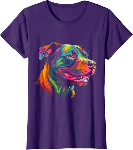 Vista 9 de Pit Bull Mom Dog Lover Colorido Artistic Pitbull Owner - Camiseta para mujer, Negro