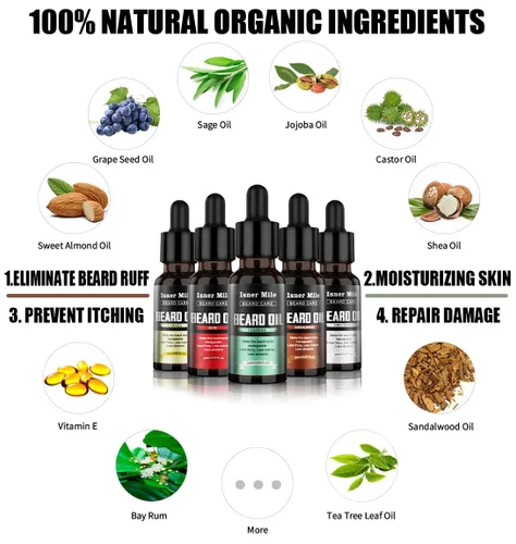 Vista 3 de ISNER MILE Kit de aceite para barba: regalos para hombres, papá, novio, acondicionador de bigotes, suaviza, fuerza con sándalo, ron de laurel