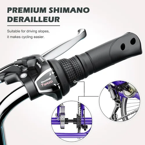 Vista 2 de H&ZT Triciclo para adultos, bicicleta de 3 ruedas, triciclo crucero, con cambio de 7 velocidades, manilla de freno de estacionamiento, paso bajo