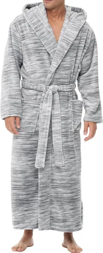 Vista 38 de Alexander Del Rossa Bata de baño de vellón afelpado suave, con capucha, para hombre, bata larga y cálida Verde militar