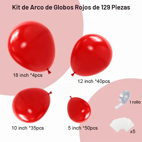 Vista 2 de Lukiituke Kit de arco de globos rojos, 129 unidades, globos de látex rojos