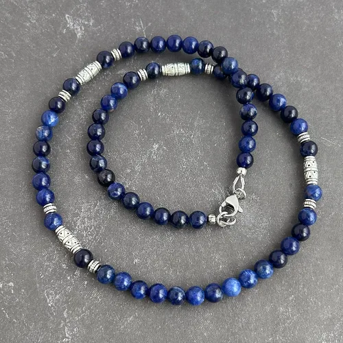 Vista 9 de Mami's Gem Studio Collar de cuentas para hombre, hecho a mano en Estados Unidos, piedras preciosas de 0.236 pulgadas y peltre estilo tribal