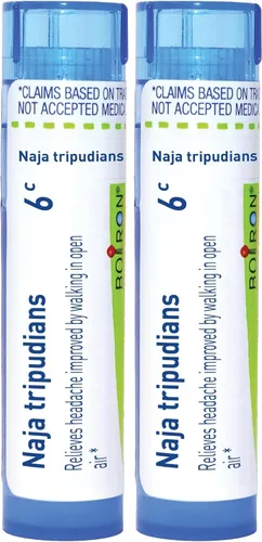 Vista 12 de Boiron Naja Tripudians 1M Md 80 pellets para dolor de cabeza mejorado caminando al aire libre Single-medicine homeopathic pellets for Headaches.