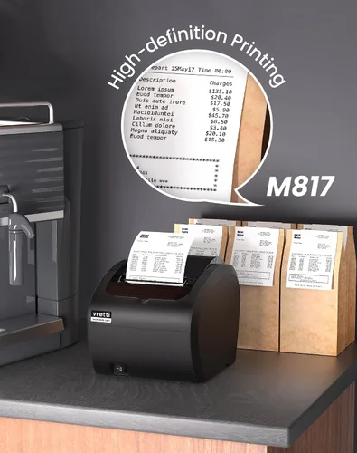 Vista 4 de Impresora de Recibos Térmica vretti, Impresora POS USB de 3'1/8 80mm, Impresora de Cocina para Restaurante con Soporte de Cortador Automático