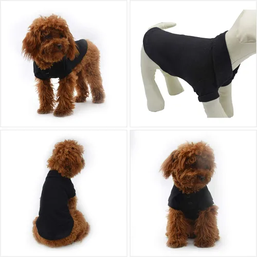 Vista 2 de lovelonglong Polo básico para perro, de algodón de primera calidad, para perros grandes, medianos y pequeños, con cuello de dos botones, color Negro
