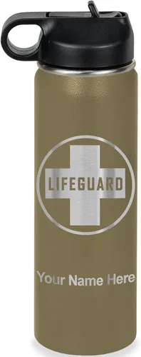 Vista 42 de LaserGram Botella de agua personalizada, salvavidas, acero inoxidable de doble pared aislada al vacío con popote superior, regalo grabado Negro