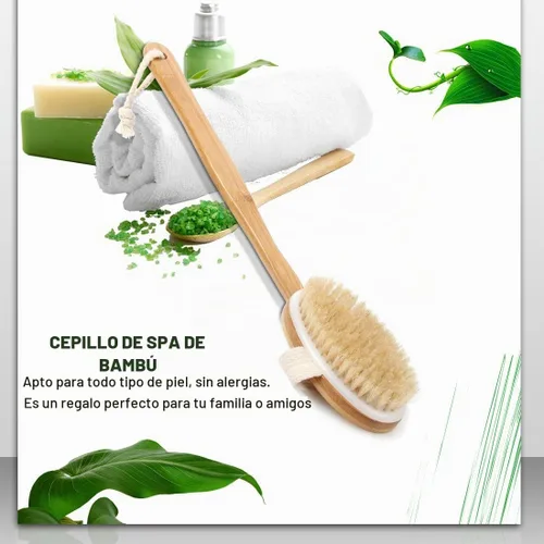 Vista 3 de Cepillo corporal de baño y ducha, cepillado de piel seca con cerdas de jabalí 100% naturales y mango desmontable de bambú de 16 pulgadas de largo
