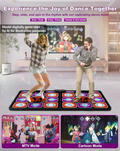 Vista 2 de Alfombrilla de baile doble, alfombrilla electrónica inalámbrica para TV con cámara, almohadilla de baile antideslizante para niños y adultos, tapete