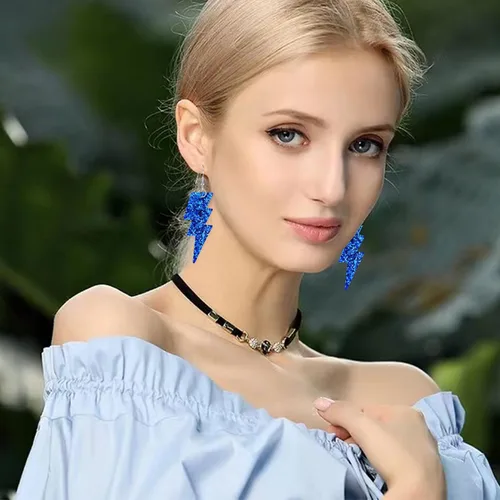 Vista 3 de YUNXI Aretes de lentejuelas de poliuretano de los años 80 para Halloween, aretes de relámpago, retro, ligeros, colgantes para mujer, joyería
