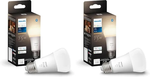 Vista 8 de Philips Hue Bombilla LED inteligente A19 de 75 W, luz blanca cálida suave, 1 paquete, 1100 lúmenes, E26, interior, control con aplicación Hue