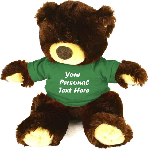 Vista 12 de Plushland Oso de peluche Noah de chocolate de 12 pulgadas, regalo personalizado, texto personalizado en la camisa, gran regalo para el día