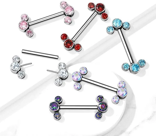 Vista 3 de Pierced Owl - Piercing de titanio implantado de grado 14 G G23 sin rosca con triple bisel y puntas de cristal CZ, se venden por par