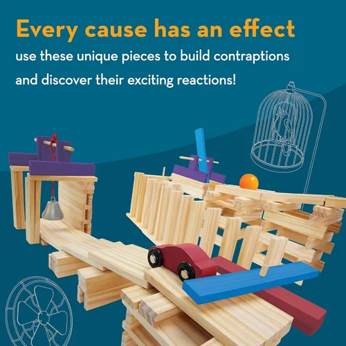 Vista 4 de MindWare KEVA Contraptions Reactions Planks Juguete de construcción – 178 tablas de construcción KEVA (juego de 191 piezas) – Juego de construcción