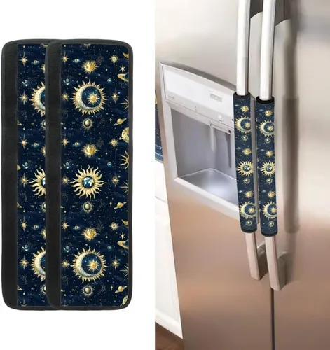 Vista 9 de Juego de 2 fundas para manija de puerta de refrigerador con estampado de copos de nieve de aguacate, protector de manija de puerta de cocina lavable