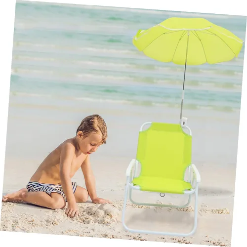 Vista 2 de 1 juego de silla de playa al aire libre con toldo paraguas plegable ligero para niños y silla de camping portátil para viajes en la playa y picnics