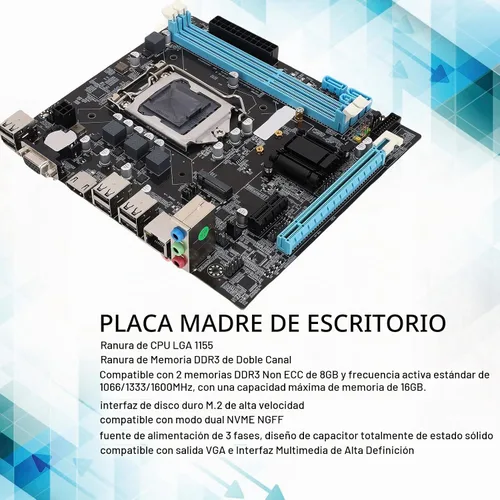 Vista 4 de H61 LGA1155 Placa base, DDR3 Micro ATX placa base de computadora para LGA1155 Socket I3 I5 I7, placa base para juegos para CPU serie, M.2 NVMe NGFF