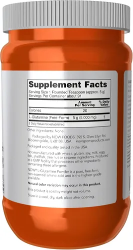 Vista 2 de NOW Foods Sports Nutrition, L-glutamina en polvo puro, transportador de nitrógeno*, aminoácido, 1 libra