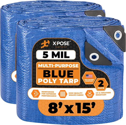 Vista 53 de Xpose Safety - Lona de polietileno ligera azul – Funda protectora multiusos, paño de goteo – duradero, impermeable, resistente a la intemperie