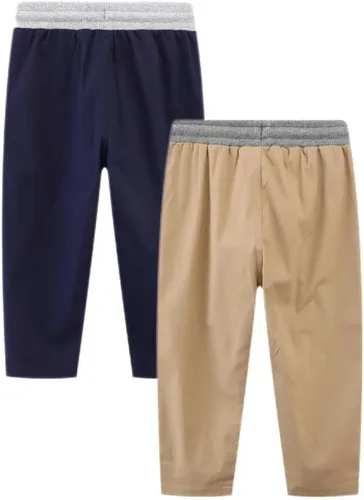 Vista 3 de Pantalones chinos para niños, uniforme escolar, elástico, color caqui, azul, pantalones cargo