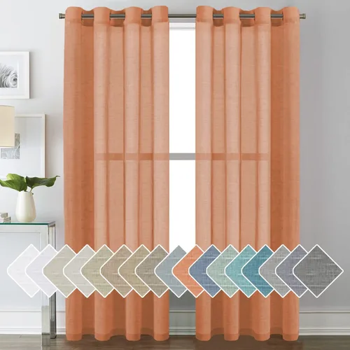 Vista 104 de H.VERSAILTEX Cortinas de lino de mezcla natural para sala de estar/cortinas de lino semitransparentes reductoras de luz de 54 pulgadas de largo