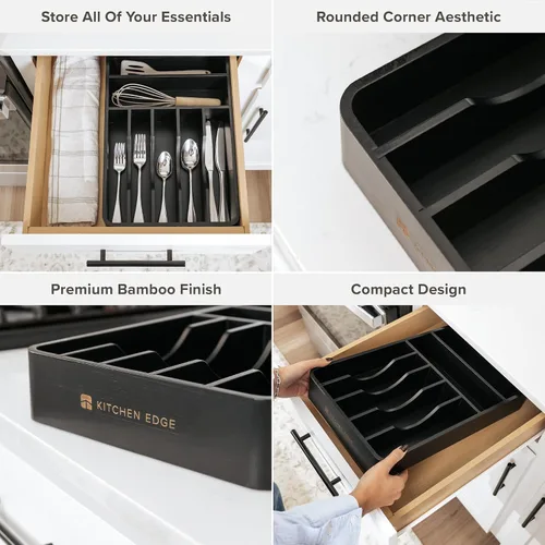 Vista 4 de Organizador de cubiertos KitchenEdge - Organizador para cubertería, cubiertos, y utensilios para cajones de cocina, ancho fijo de 10.5”, 7