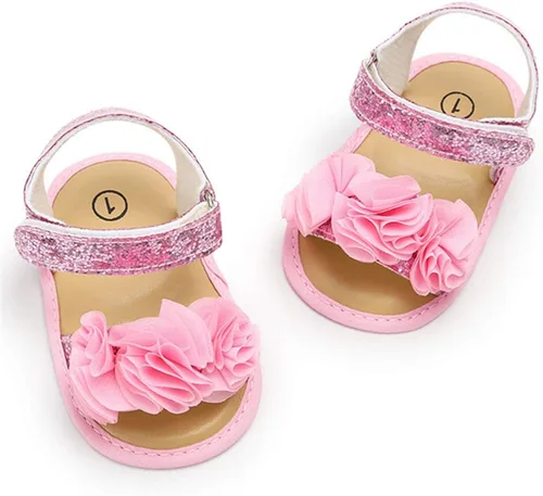 Vista 4 de Timatego Infant Baby Girls Summer Sandals with Flower Soft Sole Newborn Toddler First Walker Crib Dress Shoes