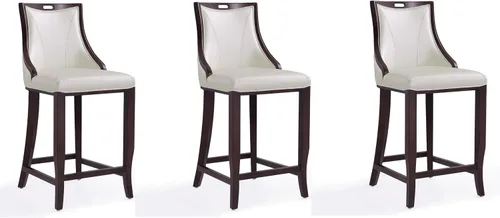 Vista 19 de Manhattan Comfort Emperor Taburetes de bar de cuero vegano con respaldo, acolchado de espuma y marco de madera de haya maciza, taburete de bar bronce