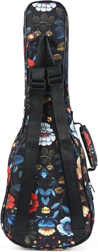 Vista 3 de CloudMusic Funda para ukelele - Mochila acolchada para concierto de 23 pulgadas (concierto, flores coloridas en negro)