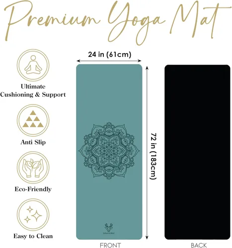 Vista 4 de Esterilla de yoga premium de 0.177 in de grosor, antideslizante, con correa, tapete de ejercicio para yoga, pilates profesional, base de goma