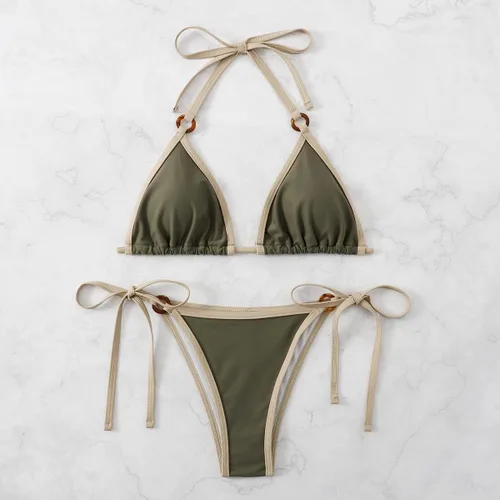Vista 3 de SHENHE Conjunto de bikini sexy para mujer con anillo triangular corbata traje de baño de 2 piezas