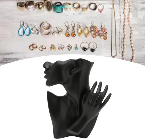 Vista 5 de GFRGFH Soporte de maniquí de joyería, exhibición de aretes con mano, organizador de busto de resina para mostrar joyas, collares, aretes, anillos