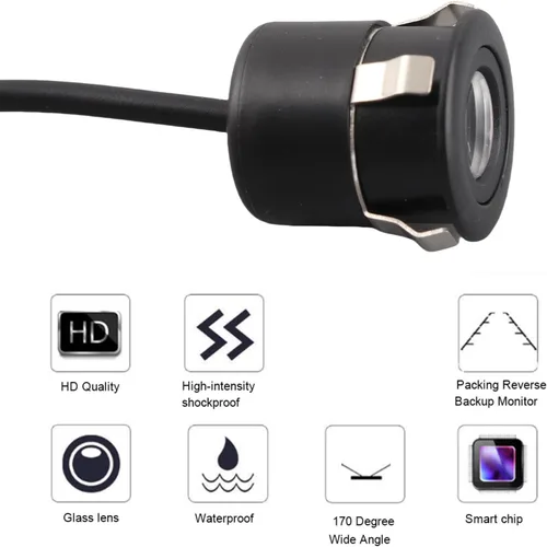 Vista 2 de Mini cámara, 170 ° gran angular con cable CCTV CCD Mini cámara de seguridad HD IR cámara IP66 100W visión nocturna para monitor de coche, hogar