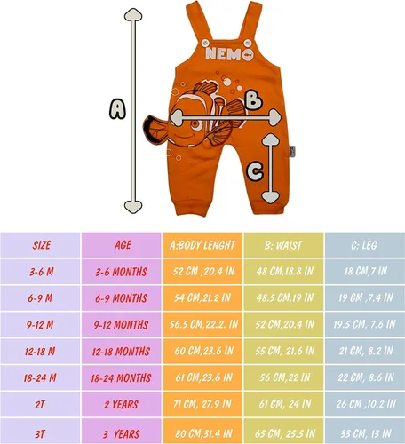 Vista 2 de Finding Nemo - Overol de algodón para bebé con camiseta de manga larga para recién nacidos y bebés, 2 piezas, unisex