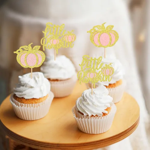 Vista 5 de 24 adornos para cupcakes de calabaza con purpurina, decoraciones de baby shower, tema de cosecha de otoño, suministros para fiestas de cumpleaños